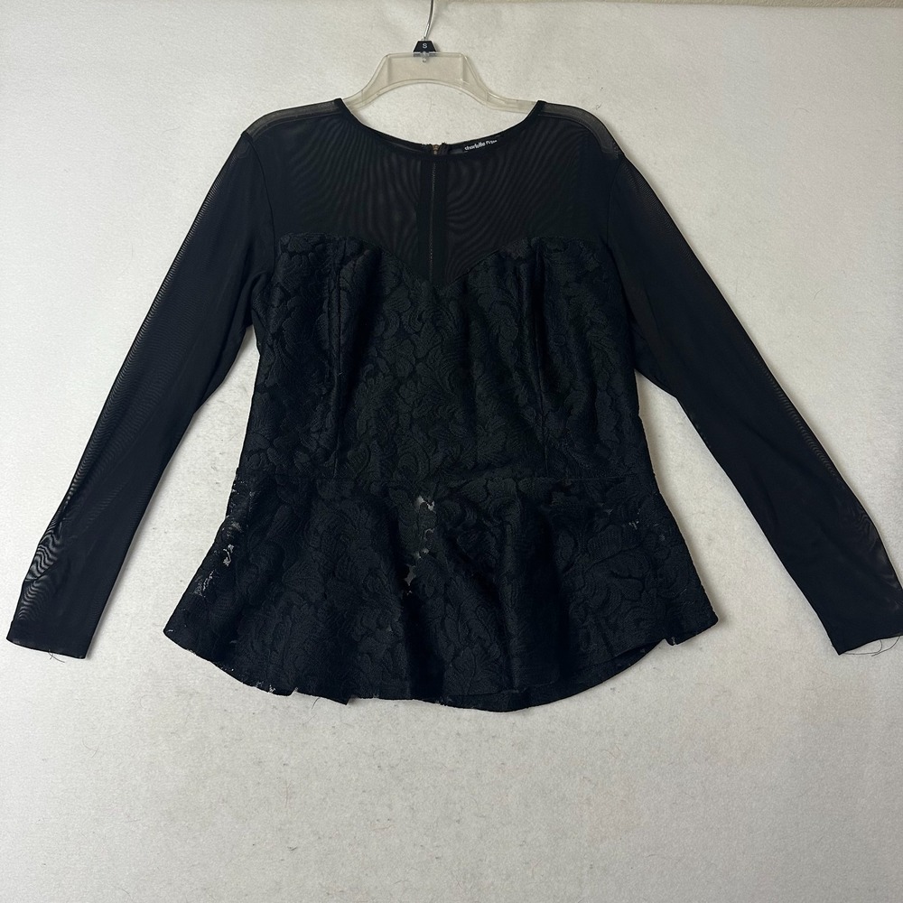 Charlotte Russe Plus Black Lace Mesh Peplum Top Long Sleeve 2X Zipper Back